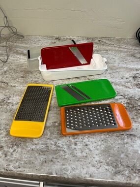 Colorful Multi-Blade Mandoline and Grater Set - Red, Green, Yellow, Orange